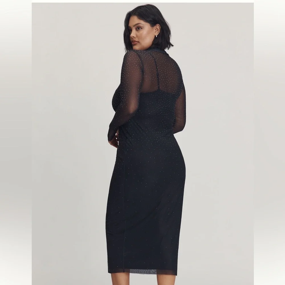 AFRM Long-Sleeve Mock-Neck Printed Midi Dress